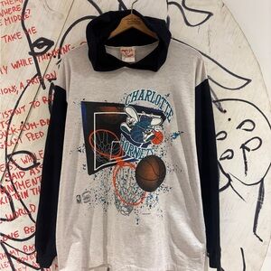 Vintage 90s NBA Charlotte Hornets Basketball Long Sleeve Hoodie
